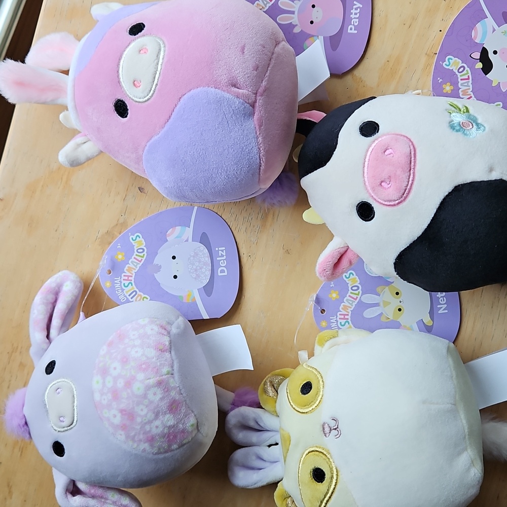 Four Mini Squishmallows Stuffed Animals Set - Pink, Purple, Black, White, Cream - Picture 2 of 11